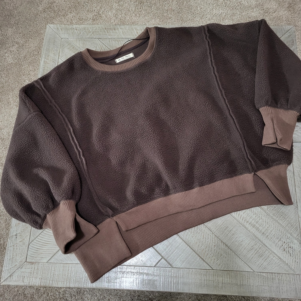We The Free Camden Chocolate Brown Crewneck Oversized Sweater Size Large